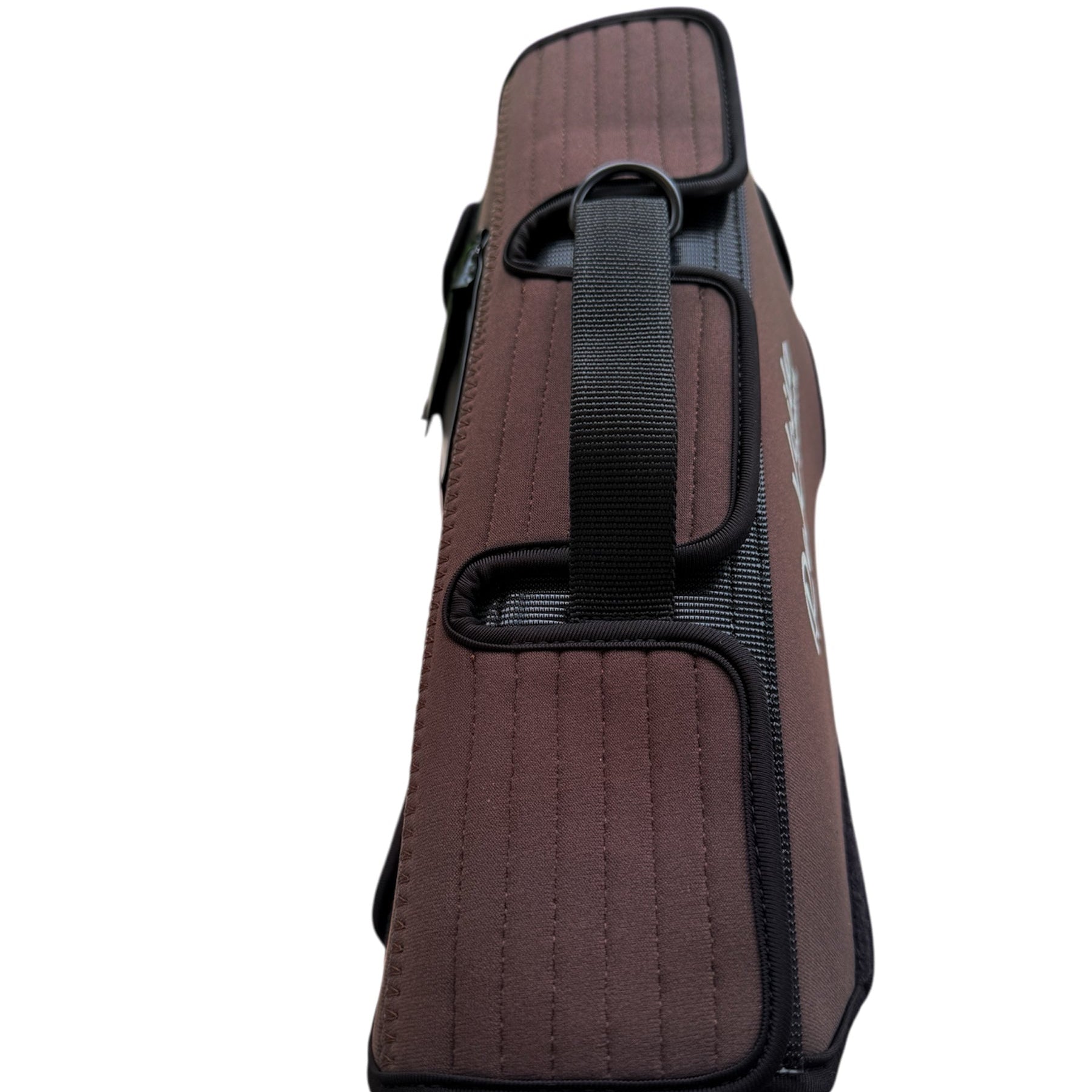 Brown bag with black handle on a white background