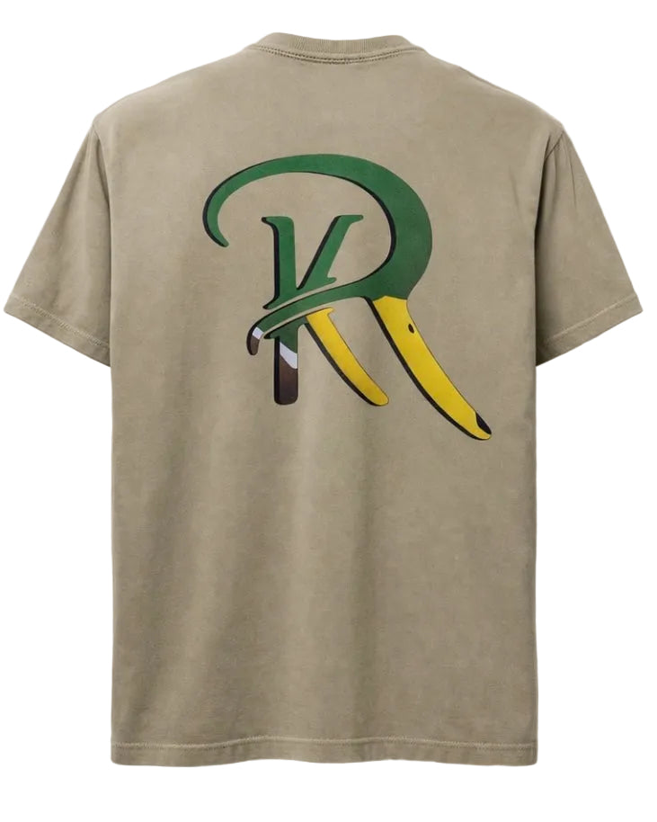 Beige t-shirt with the ReKoile logo on the back resembling a mallard duck against a white background