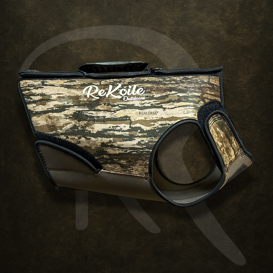 adjustable neoprene dog vest with 'ReKoile' branding on a dark background