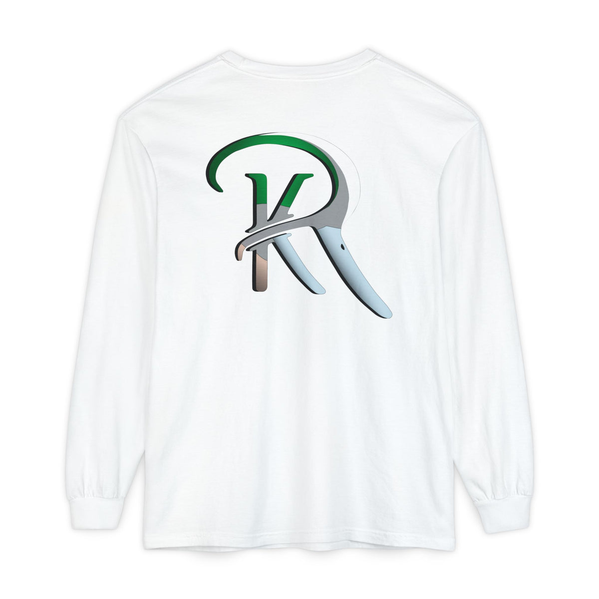 A white long-sleeve t-shirt with a large ReKoile Outdoors graphic print on the back featuring wigeon duck colors